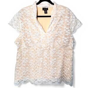 Lane Bryant 18/20  Lace V-Neck Short Sleeve Blouse Coquette Fairycore Boho Top